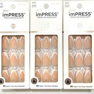 imPRESS Press-On Nails – Nude French Tip, Medium Length (No Glue Needed)/3 PACK